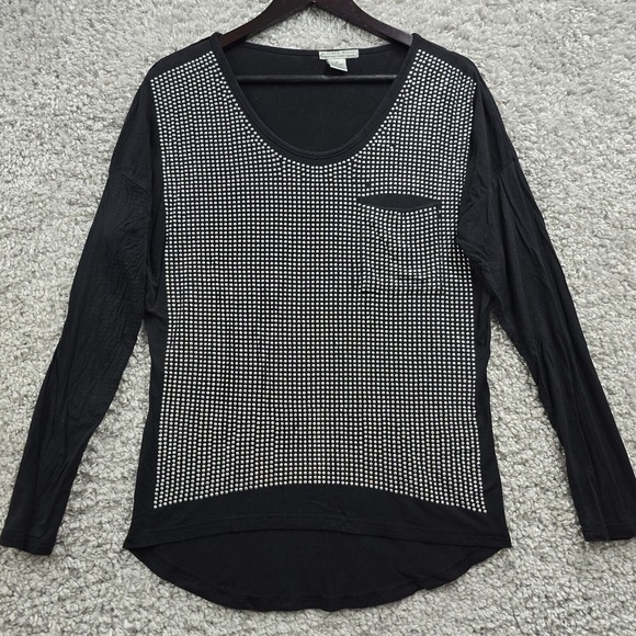 Alberto Makali Top Womens Medium Black Long Sleeve Metallic Studs Punk Gothic - Picture 1 of 12